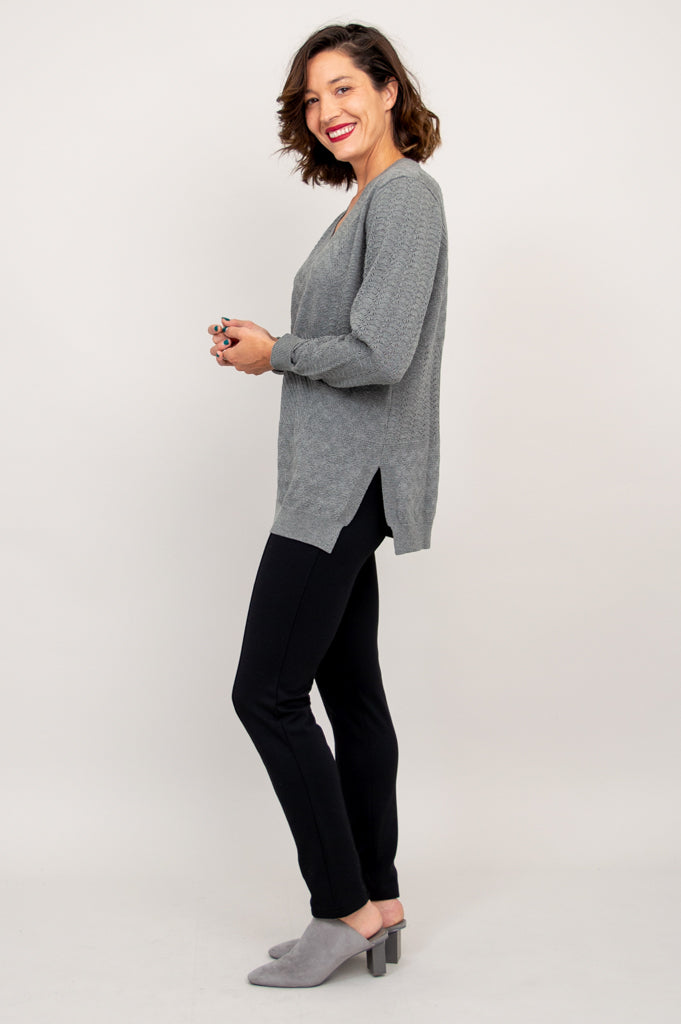 Greta Sweater Women's Cotton Knit Pullover - Soft Grey Casual Sweater for Fall & Winter - Perfect for Office, Dating and Weekend Outfits