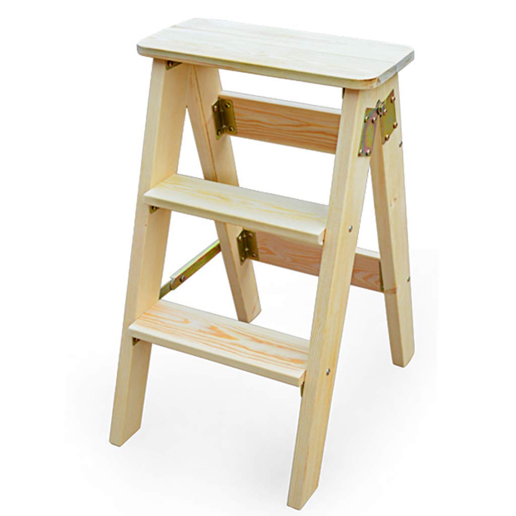 Solid Wood Step Stool with Non-Slip Surface - Foldable Kitchen Step Ladder for Home & Office Use - Perfect for Reaching High Shelves, Cabinets, and Storage Spaces