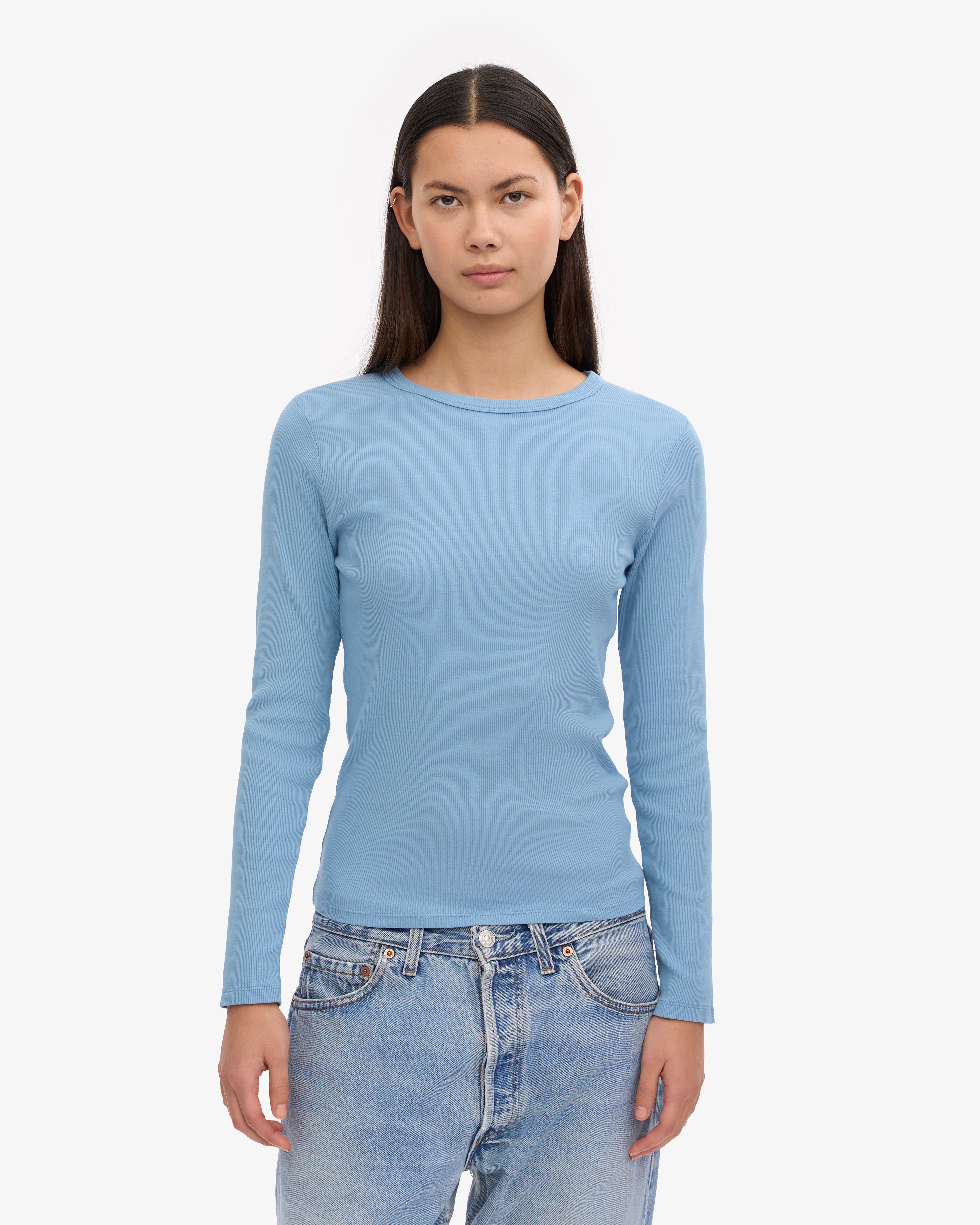 Organic Long Sleeve T-Shirt for Women - Soft & Comfortable Seaside Blue Top - Perfect for Casual Wear, Layering & Outdoor Activities