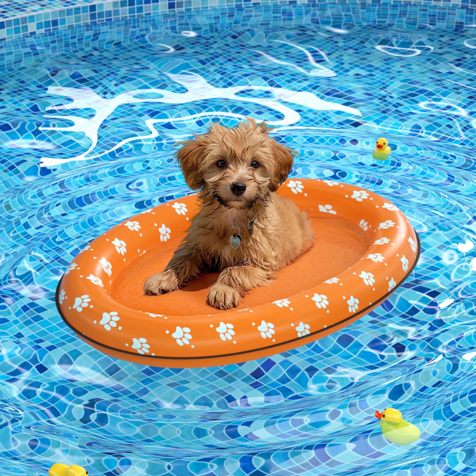 Inflatable Dog Float Raft for Swimming - Soft & Comfortable Pet Life Jacket for Small Dogs, Orange - Perfect for Pool, Beach & Summer Water Activities