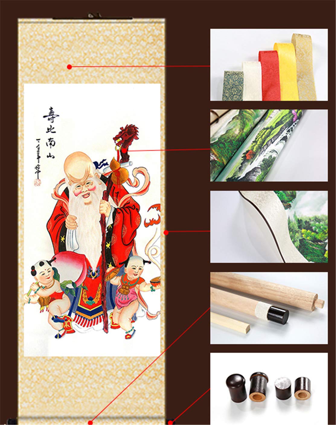 Longevity God Feng Shui Wall Art Scroll - Asian Calligraphy Hanging Decor for Home & Office - Perfect for Living Room, Bedroom or Meditation Space