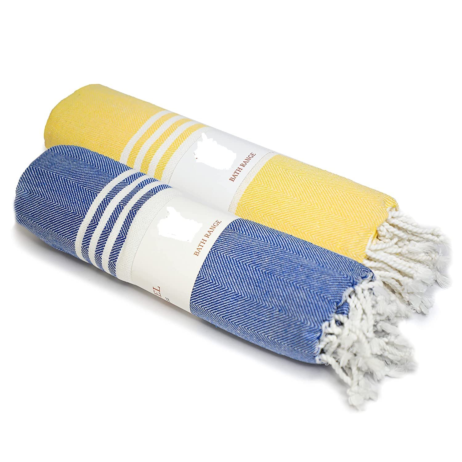 Eden Living Lightweight Turkish Beach & Bath Towel Set of 2 - Quick Dry, Sand-Free Travel Towels (Blue & Yellow) | Perfect for Pool, Yoga, Gym & Vacation