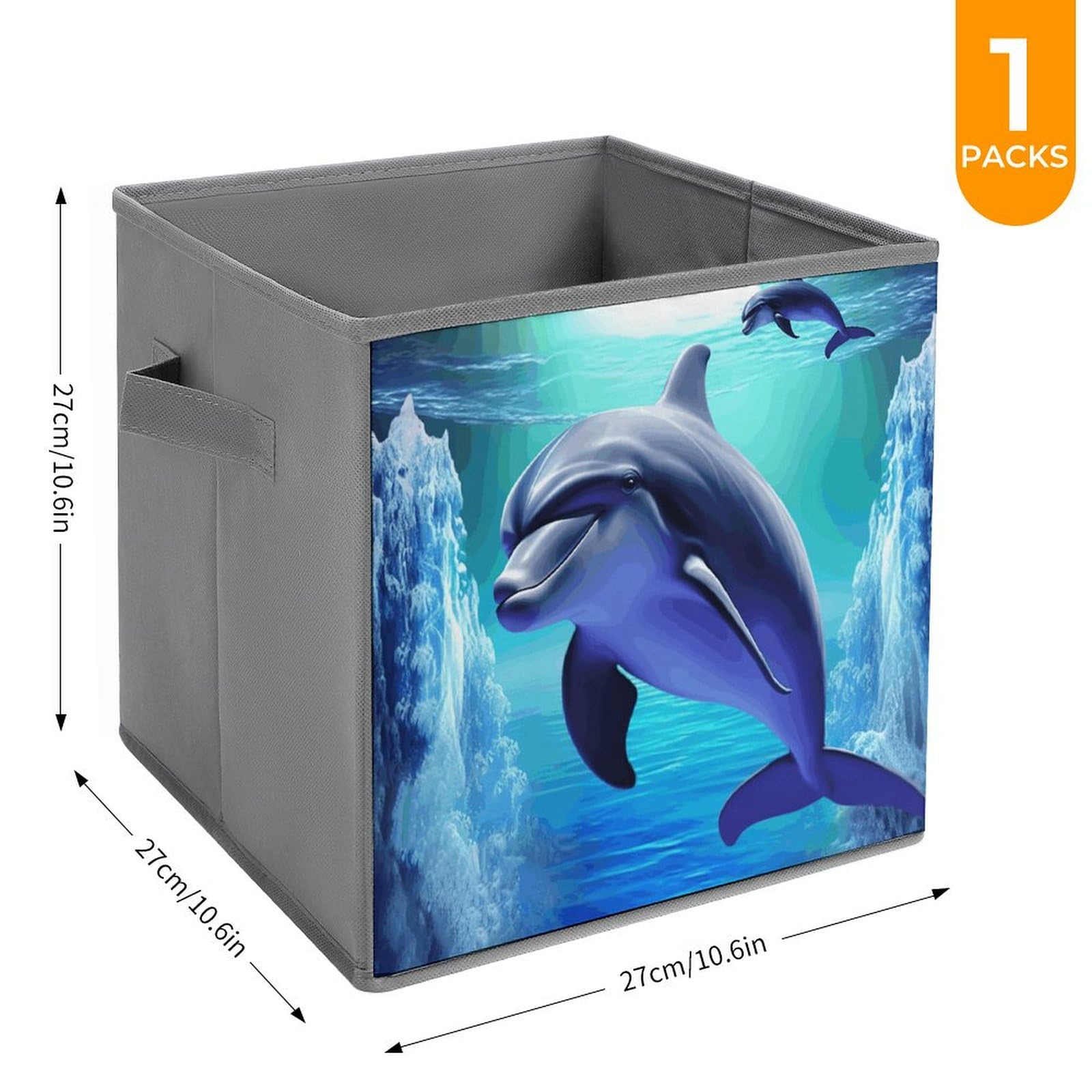 Foldable Storage Bins with Handles - Large Capacity Dolphin Printed Organizer for Playroom, Office & Home