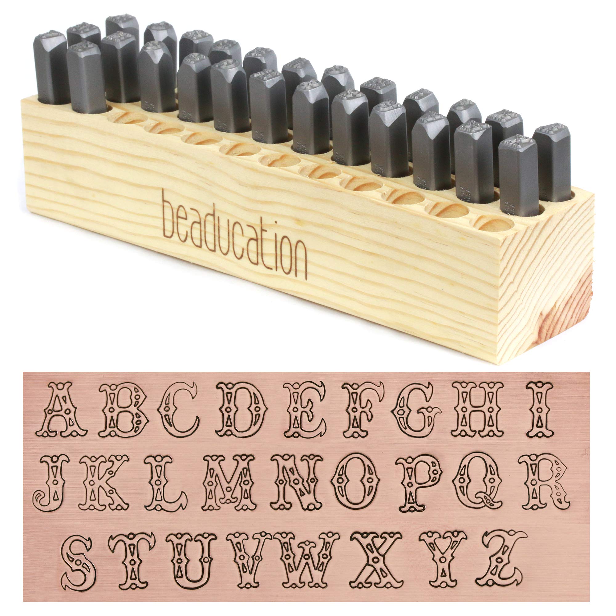 Cowgirl Carnival 7mm Uppercase Metal Letter Stamp Set (26-Piece A-Z Alphabet Punch Tool) for DIY Jewelry Making, Metal Stamping & Crafting - Perfect for Personalized Bracelets, Necklaces & Leather Projects - Beaducation Original