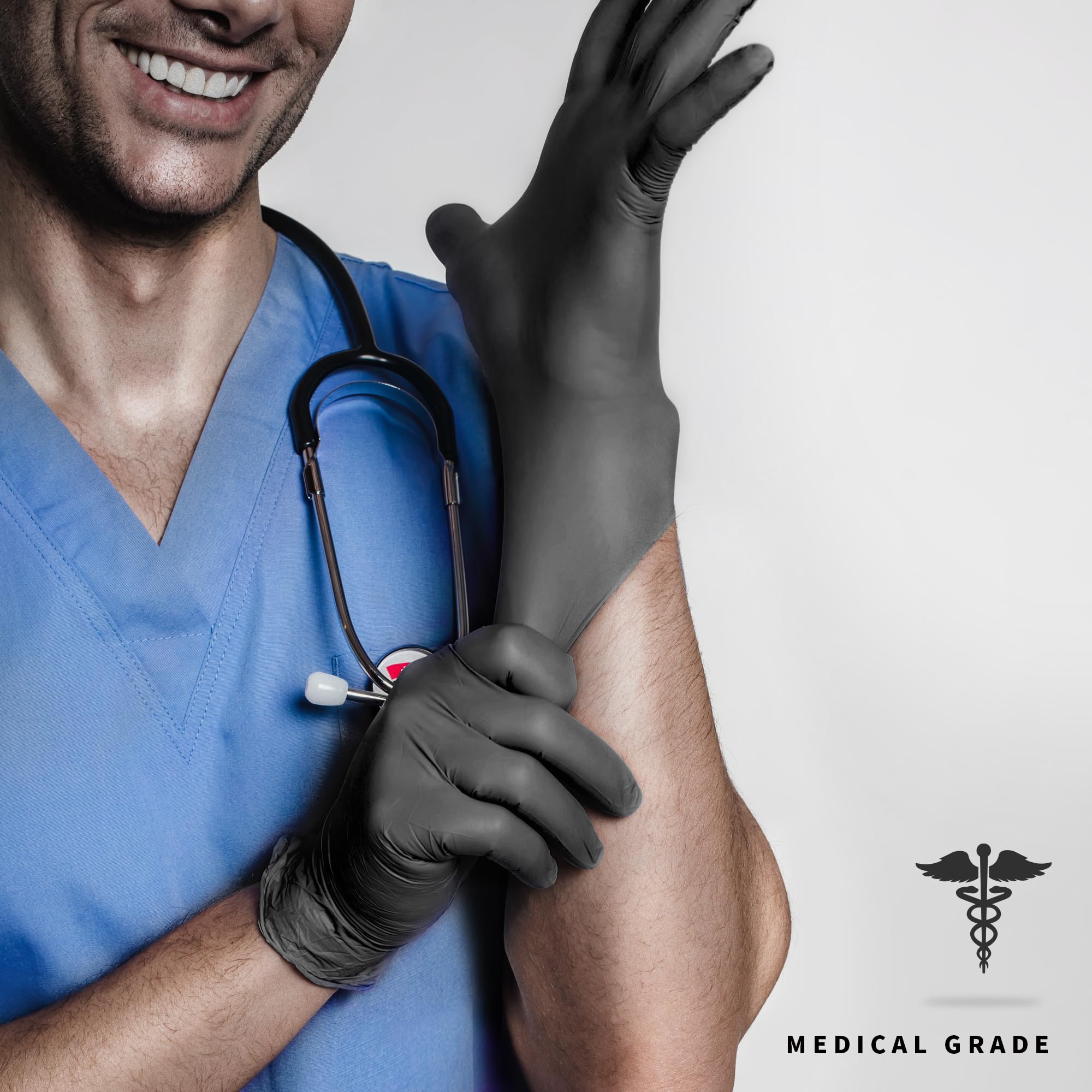 Premium Black Nitrile Disposable Gloves - 4.5 Mil Thick, Powder-Free & Latex-Free - Food Safe Exam Gloves (100 Count) - Ideal for Medical Exams, Tattoo Parlors, Food Handling & Kitchen Safety