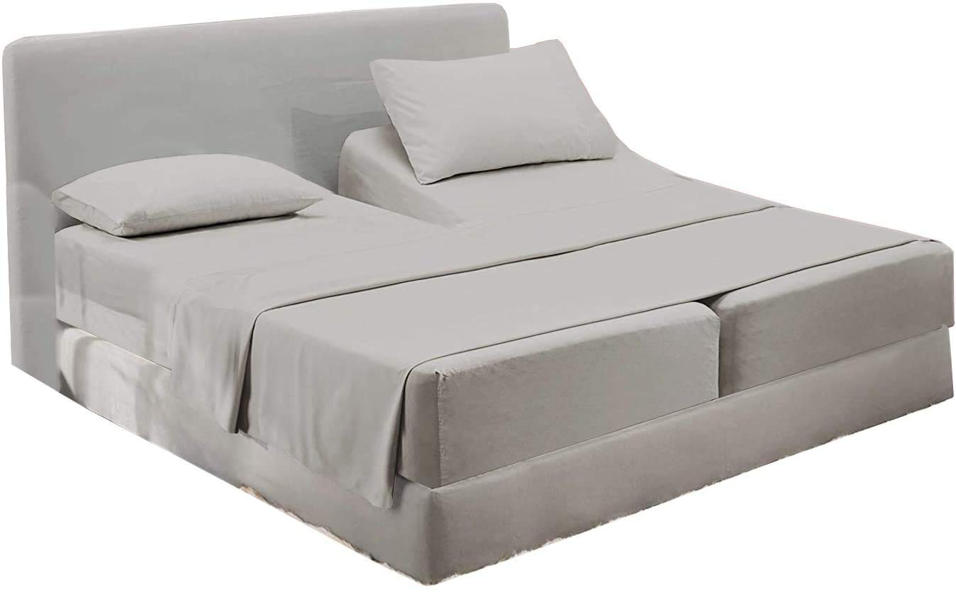 Happy at Home Split King Adjustable Bed Sheets – 5-Piece Set for Split King Size Bed, Twin XL Fitted Sheets, 100% Soft & Cooling Cotton, 18'' Deep Pockets, Hotel-Quality, Light Grey Solid – Perfect for Adjustable Beds, Guest Rooms, and Luxury Bedding