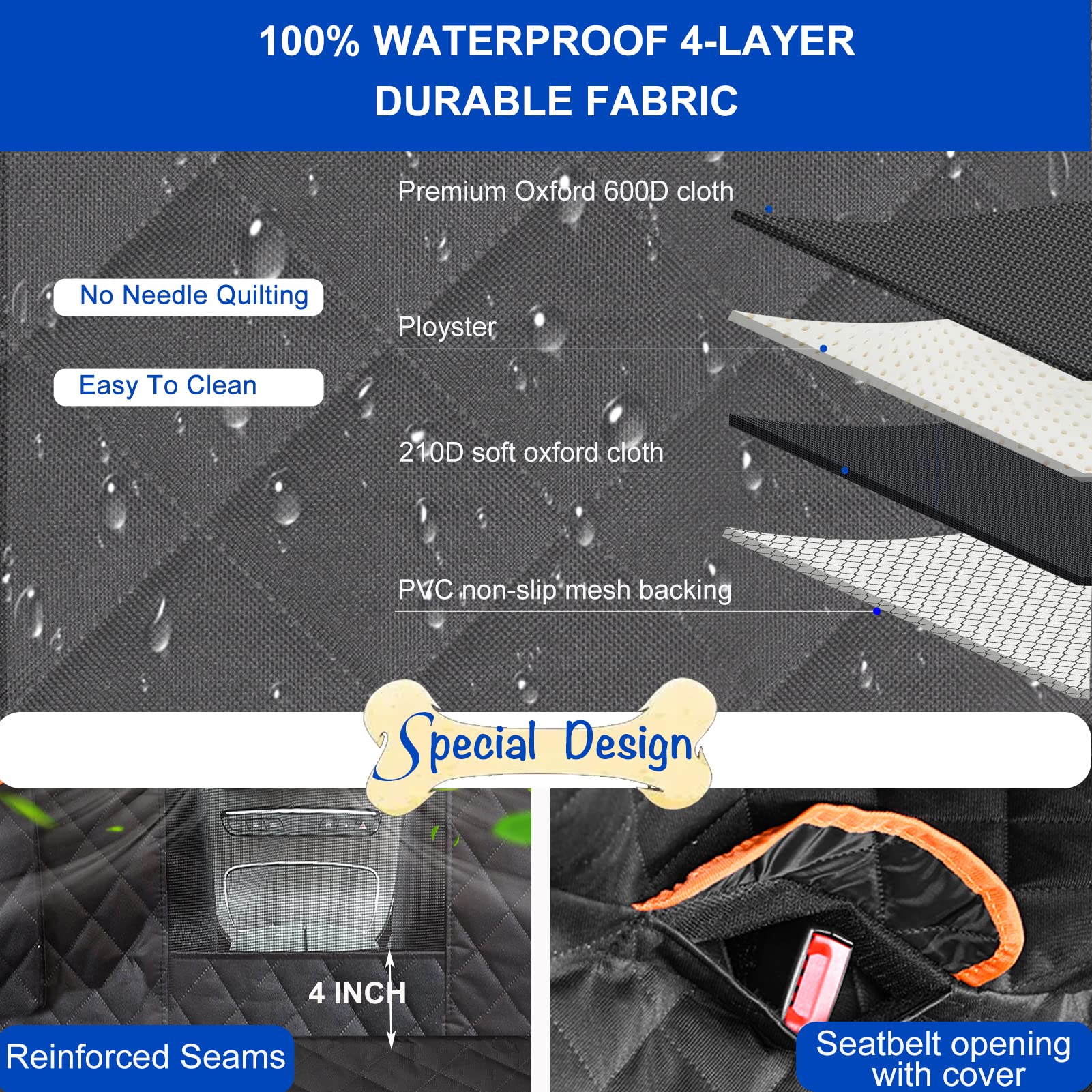 Premium 600D Waterproof Dog Car Seat Cover - Scratchproof & Nonslip Pet Backseat Protector for Cars, SUVs, Trucks (54