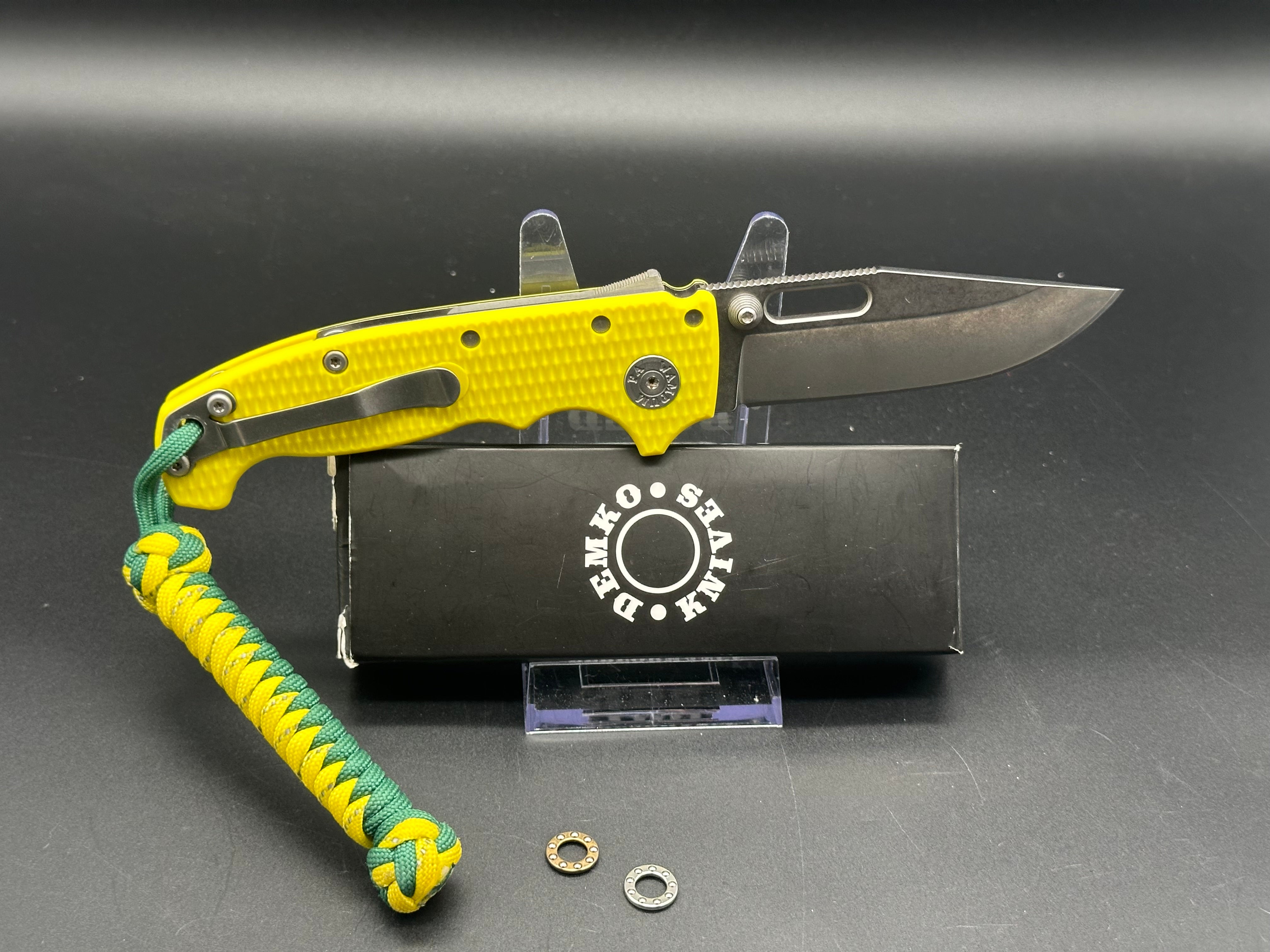 Demko AD20 Folding Knife with Yellow FRN Scales & 20CV Blade - EDC, Outdoor Camping, Hunting, and Survival Tool