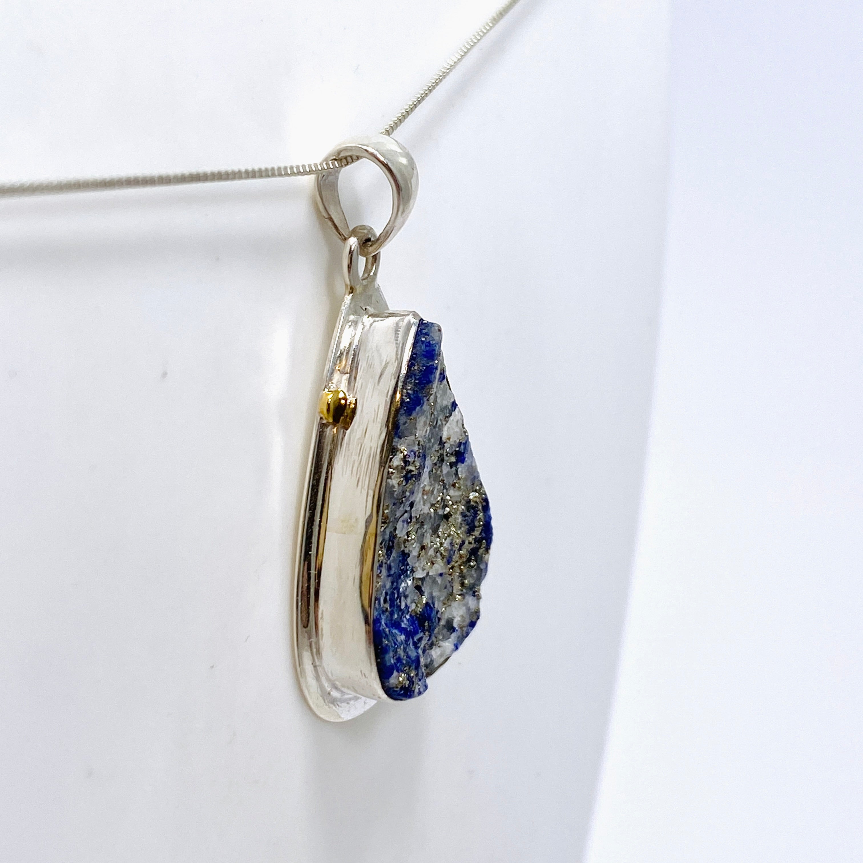 Natural Lapis Lazuli Teardrop Pendant with Brass Accents - Handmade Raw Stone Jewelry for Women - Perfect for Boho Fashion, Meditation & Spiritual Gifts