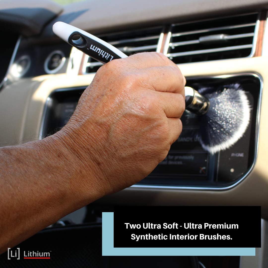 Premium Lithium Detailing Brushes - Ergonomic Non-Slip Car Detailing Kit with Synthetic & Natural Bristles, Durable Molded Foam Handle for Auto Detailing, Waxing, Interior Cleaning & Professional Car Care