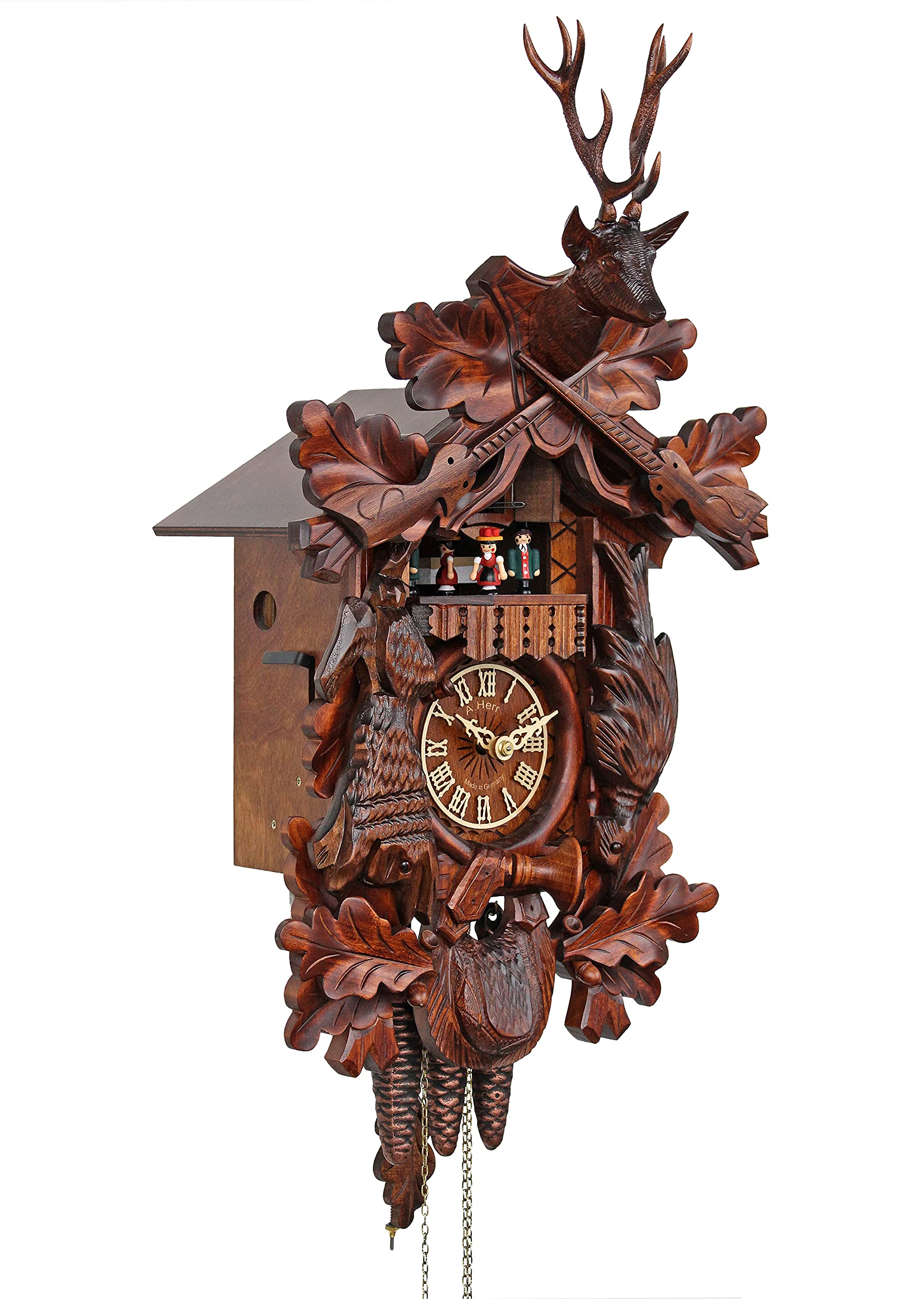 Handcrafted Cuckoo Clock - After The Hunt Scene with Moving Wooden Figures | Perfect for Home Decor & Gift Giving | Traditional German-Style Wall Clock for Living Room, Office & Cabin