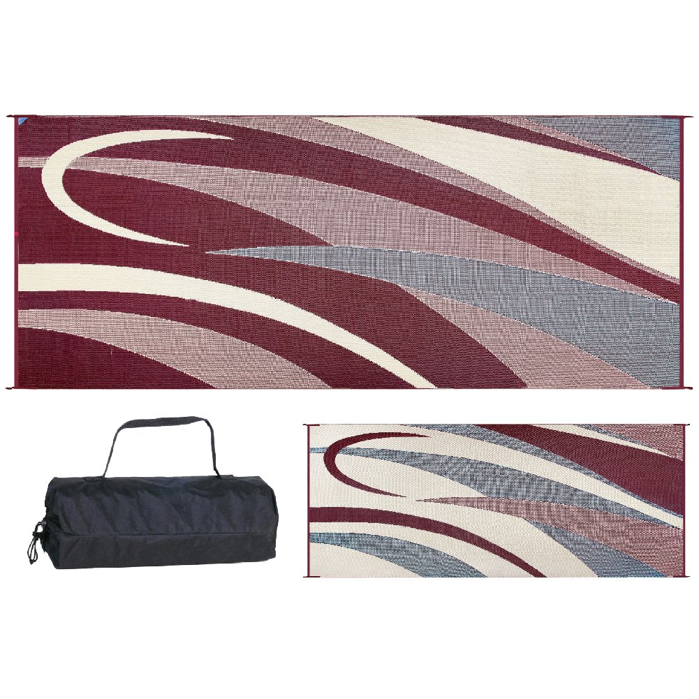 Ming's Mark GC5 Reversible Outdoor Patio Mat - 8' x 20' Burgundy/Black Waterproof Camping Mat for Picnics, Beach, Backyard & RV Use