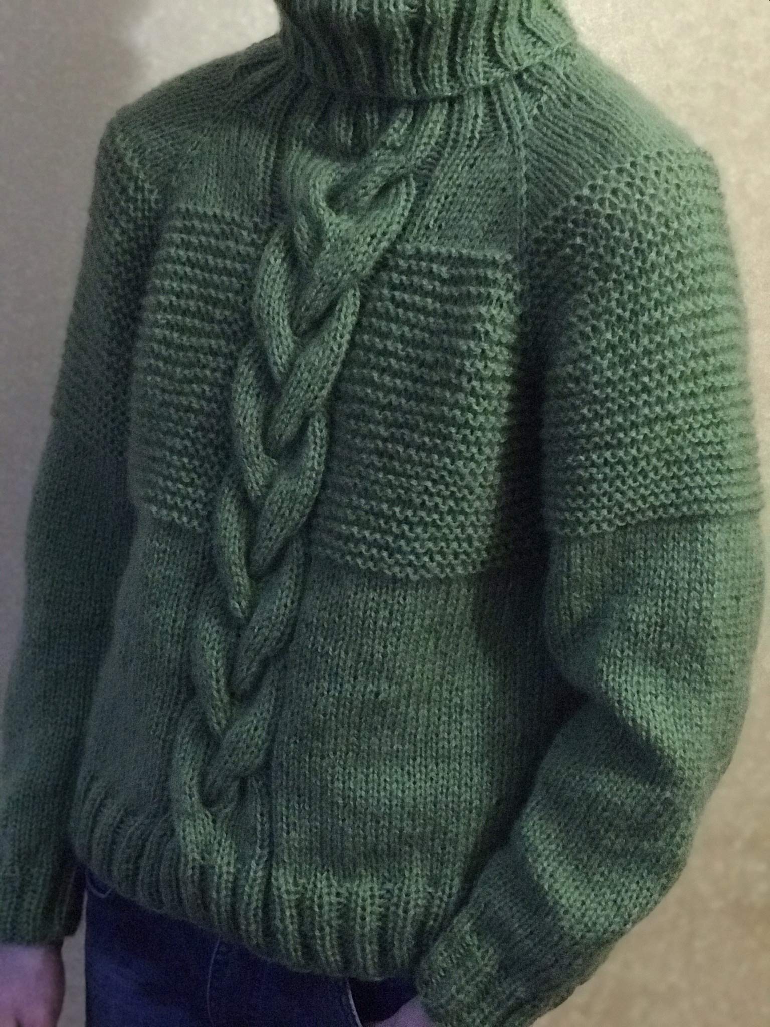 Men's Handmade Chunky Knit Mohair Sweater - Light Green Turtleneck Pullover Hoodie for Winter | Warm High Collar Wool Jumper for Casual Wear & Outdoor Activities