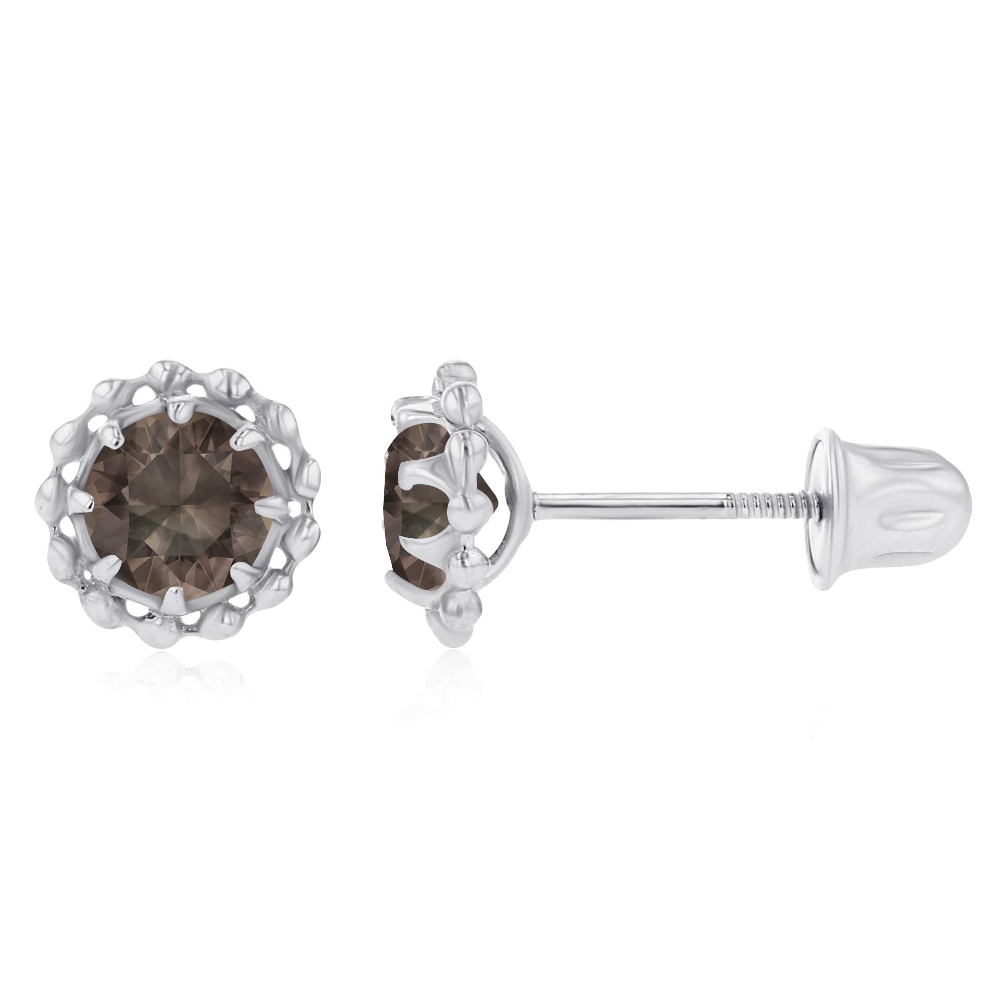 14K Gold Textured Halo Birthstone Stud Earrings for Women | 6mm & 4mm Round Natural Birthstone Screw Back Earrings | Perfect for Gifts, Anniversaries & Everyday Wear