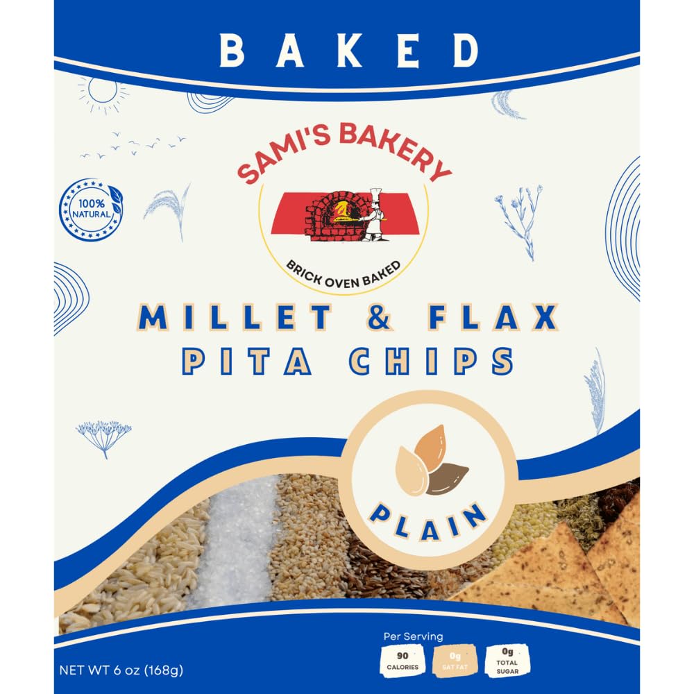 Sami's Bakery Plain Chips - Millet & Flax Snacks - Bulk Case of 12 Bags - Healthy Gluten-Free Snack for On-the-Go, Office, or School Lunch