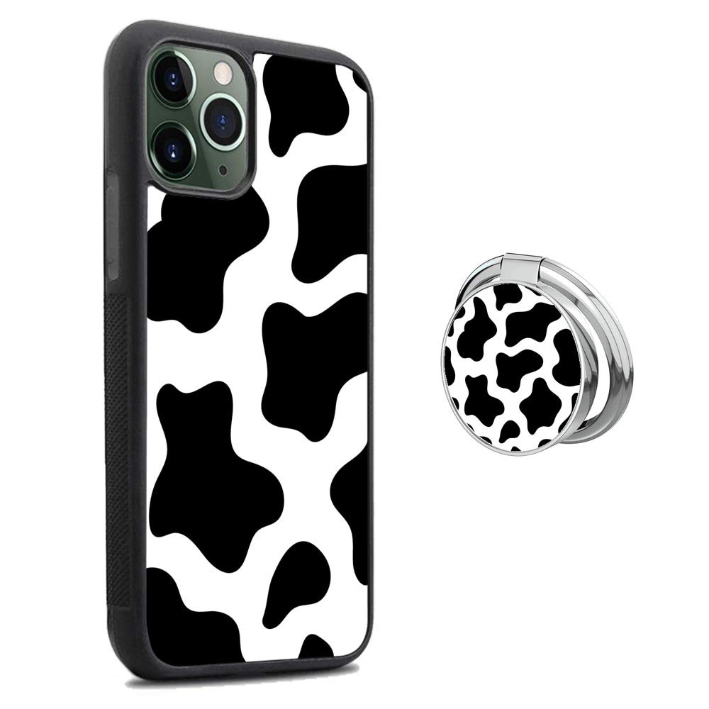 Premium Shockproof iPhone 11 Pro Max Case with 360° Rotating Ring Stand - Black & White Spot Design, Soft TPU & PC Bumper Protection - Perfect for Daily Use, Travel, and Hands-Free Viewing