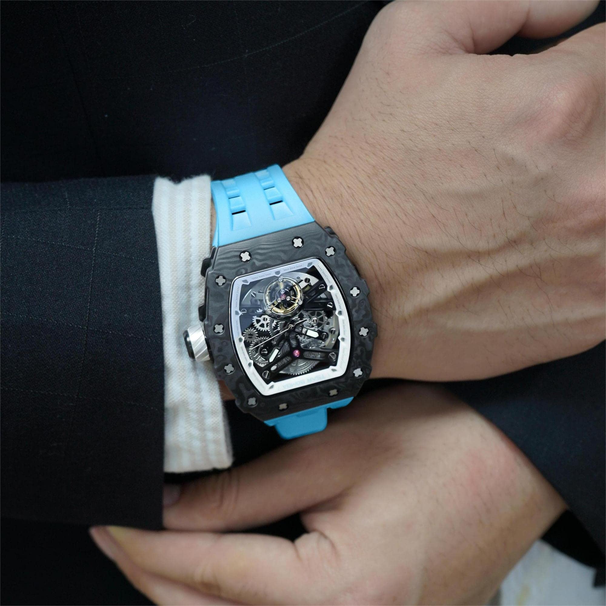 TSAR BOMBA Luxury Men's Watch - 50M Waterproof Tonneau Chronograph with Silicone Band & Mechanical Movement - Perfect for Business, Casual Wear & Gifts for Men