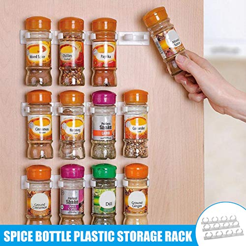 VALINK 3-Pack Spice Gripper Clip Set - 20 Clips for Organizing Kitchen Spice Jars, Seasoning Storage Rack - Wall Mount or Cabinet Door Mount - White - Perfect for Pantry, Spice Cabinet & Kitchen Organization