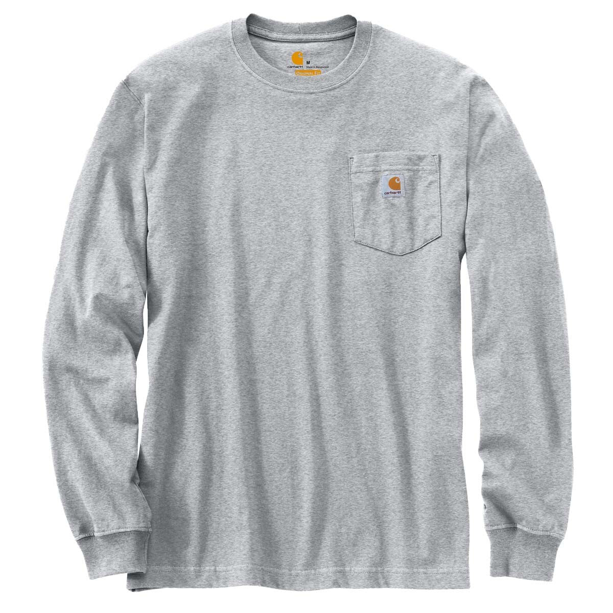 Carhartt Men's Loose Fit Heavyweight Long Sleeve Pocket T-Shirt - Grey - Durable Workwear for Construction & Outdoor Activities