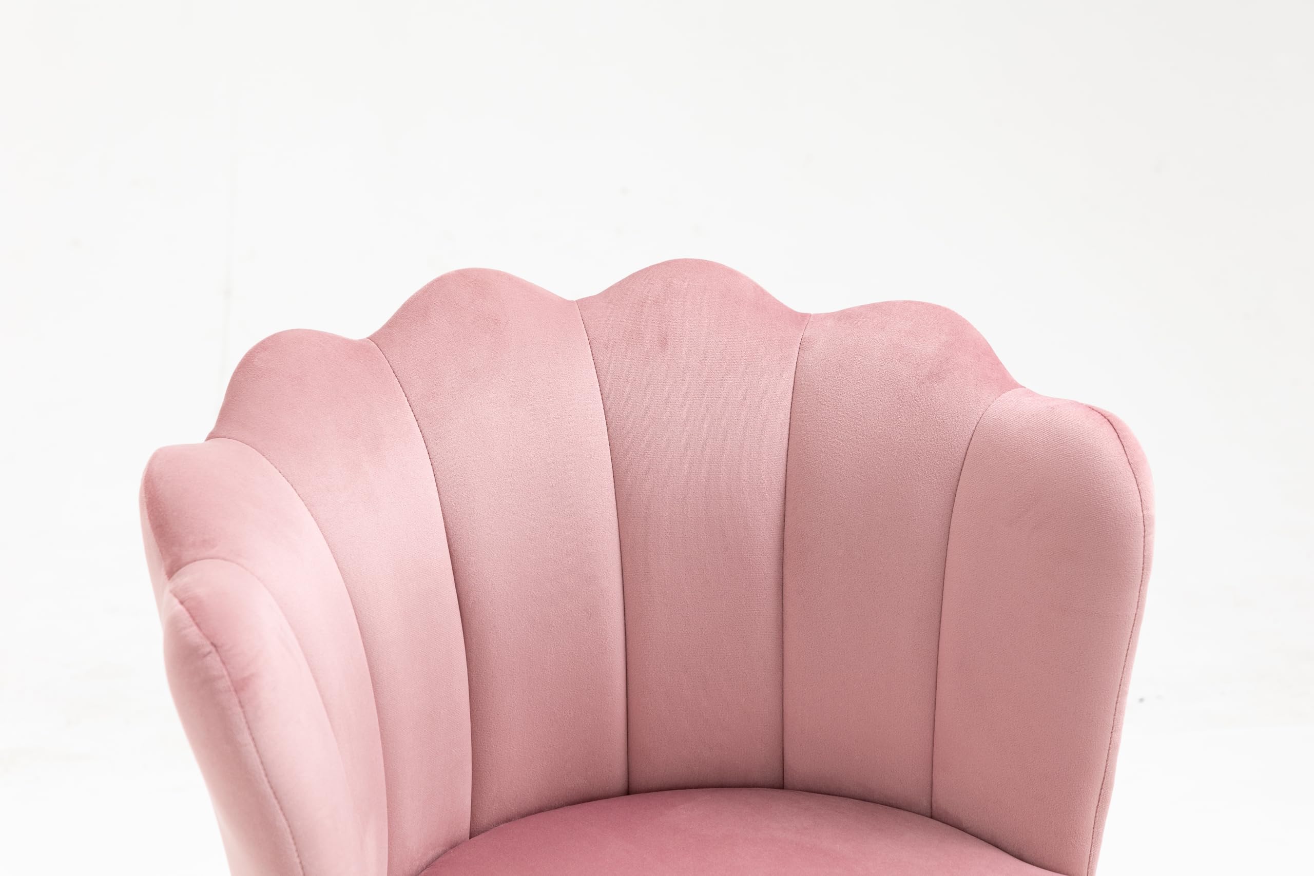 Modern Velvet Upholstered Vanity Chair with Golden Metal Legs & Petal Back - Comfy Armchair for Bedroom, Dining, Desk - Perfect for Women, Girls & Kids (Bright Pink) - Ideal for Makeup Vanity, Dressing Room, Home Office & Study