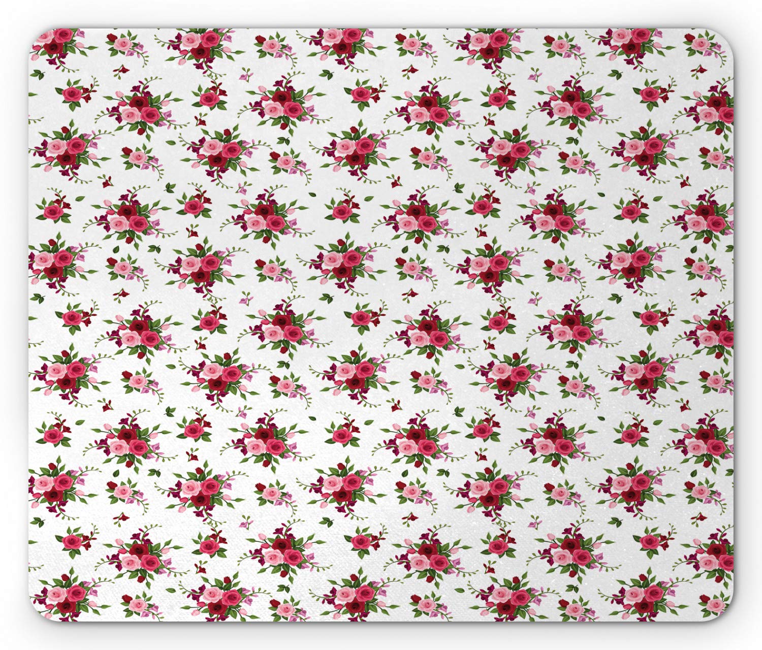 Ambesonne Floral Mouse Pad with Roses and Freesia - Non-Slip Rubber Base, Standard Size Rectangle Mousepad in Pink Ruby Green - Perfect for Office, Gaming, and Home Computer Use