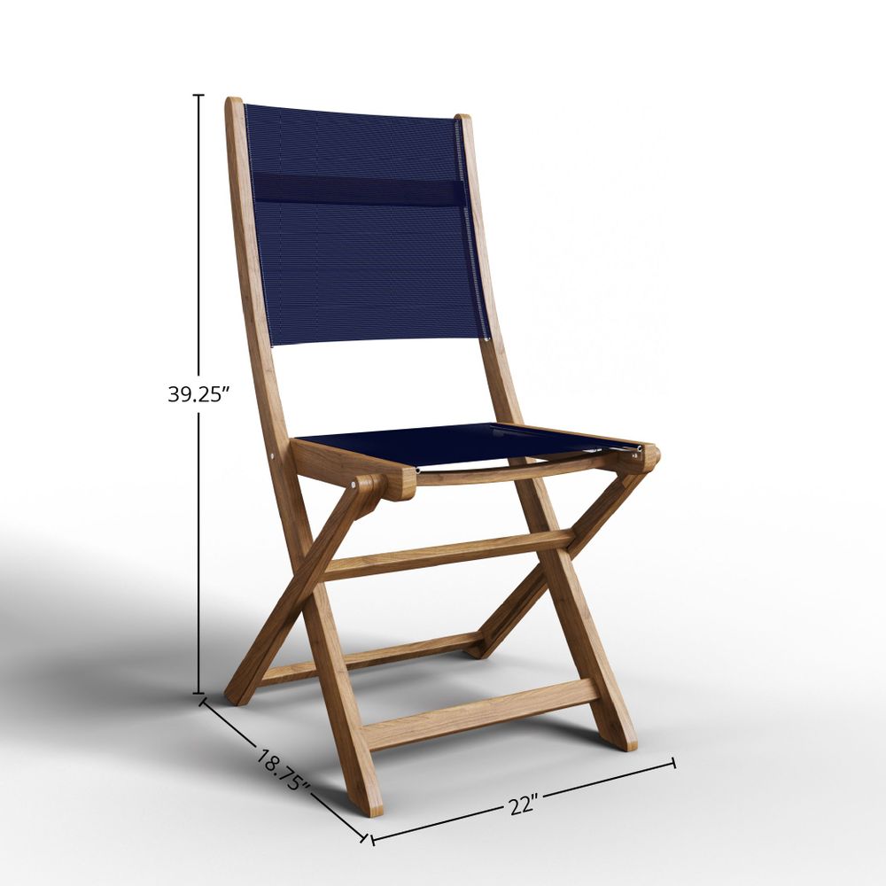 Premium 3-Piece Round Teak Outdoor Bistro Set - Folding Table & Chairs in Ocean Blue | Patio, Garden, Balcony Dining Furniture for Small Spaces