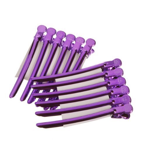 AKOAK 12 Pack Professional Stainless Steel Duckbill Alligator Hair Clips for Salon Styling - Purple | Hairdressing Tools for Curling, Cutting, and Blow Drying
