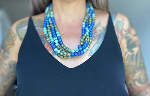 Acai Seed Beads Necklace - 4 Layer Strands, Blue & Green - Perfect for Boho Fashion, Yoga Accessories & Spiritual Jewelry