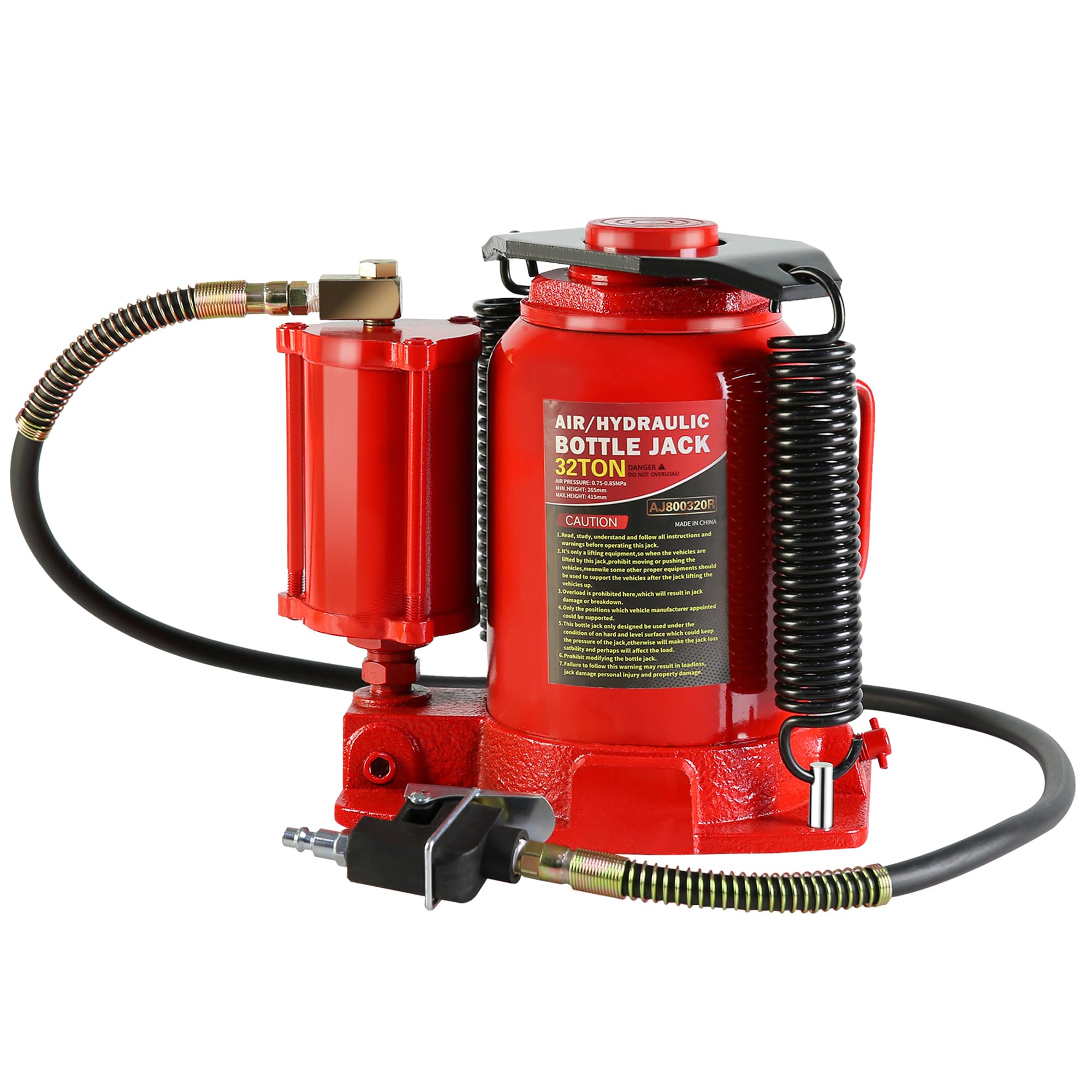 32-Ton Hydraulic Bottle Jack - Air Operated & Manual Lift, Low Profile Portable Car Jack with Handle (Red) - Ideal for Auto Repair, RV, Truck & Heavy Equipment Maintenance