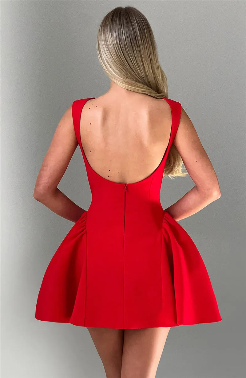 Sexy Backless High Waist A-Line Mini Dress for Women - Elegant Solid O-Neck Bodycon Club Party Dress | Perfect for Night Out, Date Night, Cocktail Party & Special Occasions