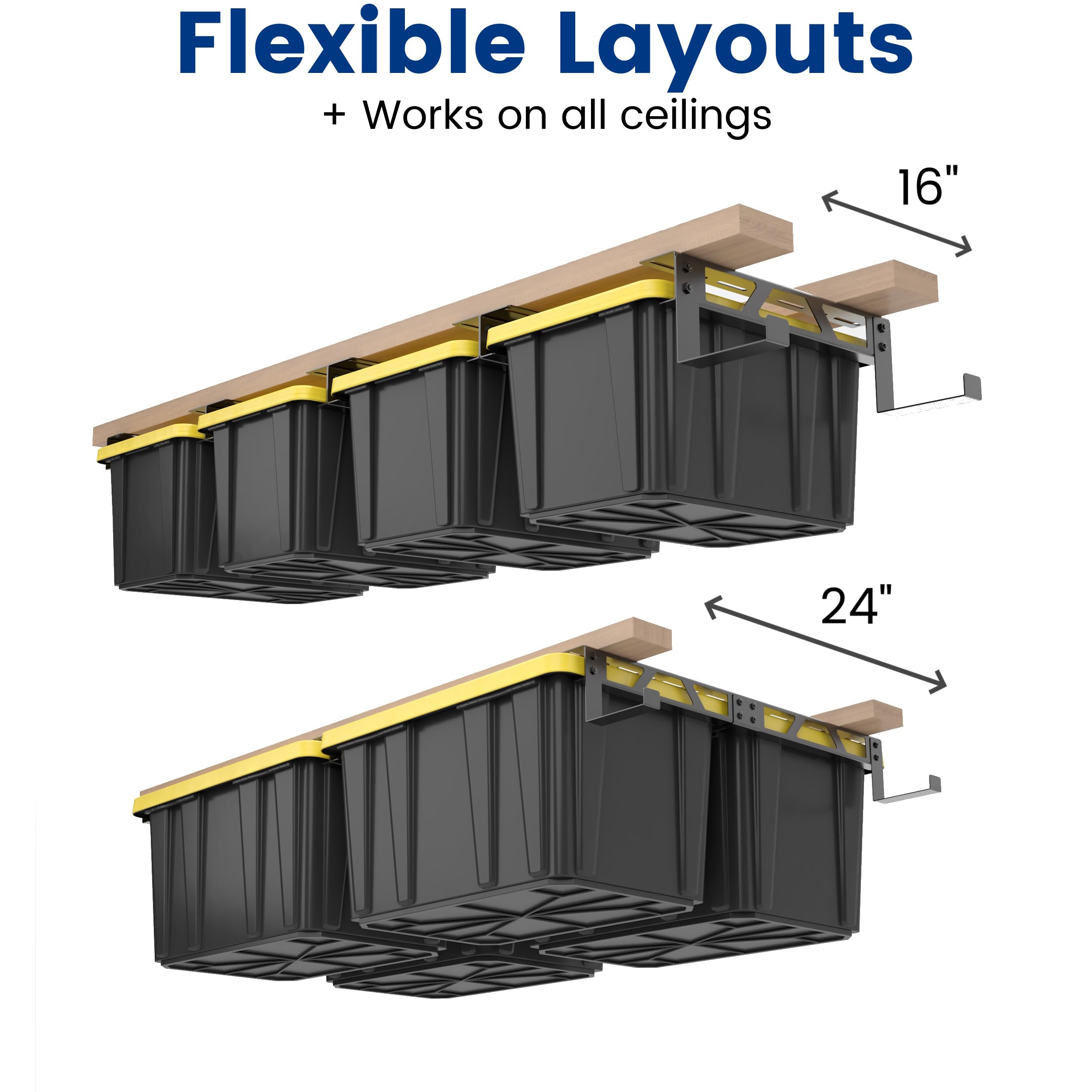 Overhead Garage Storage Rack System - Adjustable Ceiling Mounted Organizer with 4 Sets & 2 Hooks - Fits Most Storage Bins & Totes - Perfect for Garage, Basement & Attic Organization