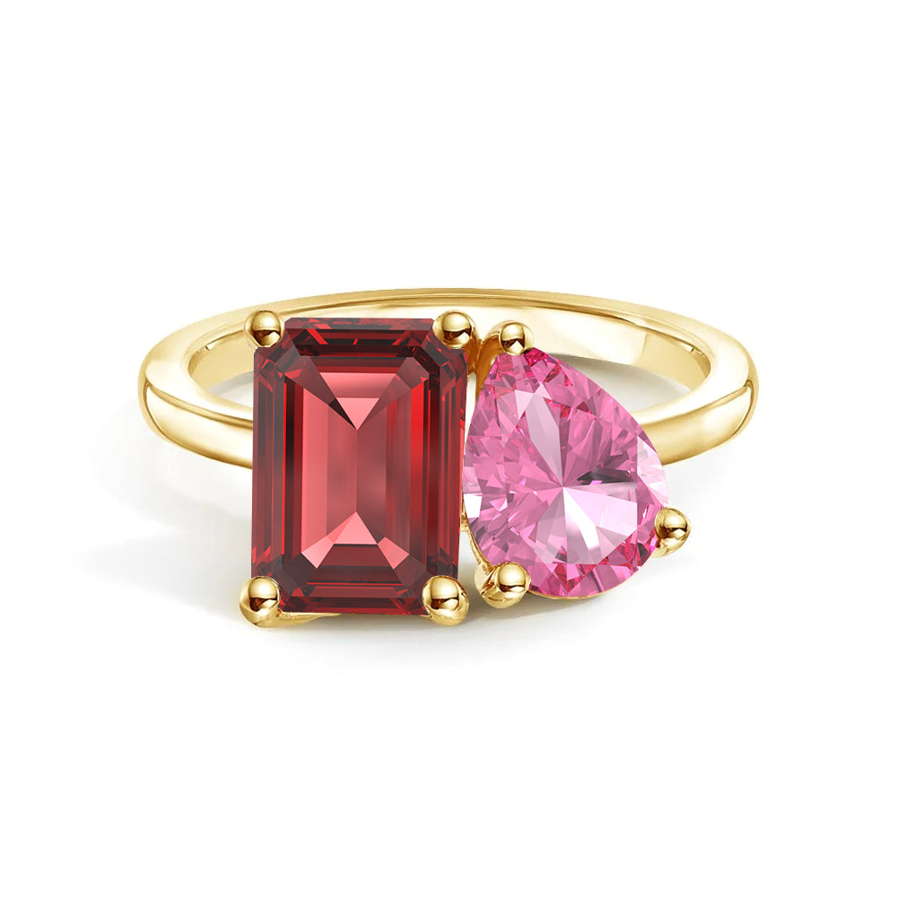 Personalized Toi et Moi Ruby Birthstone Ring for Women - Custom Anniversary, Engagement & Wedding Jewelry Gift - Perfect for Romantic Occasions & Special Celebrations