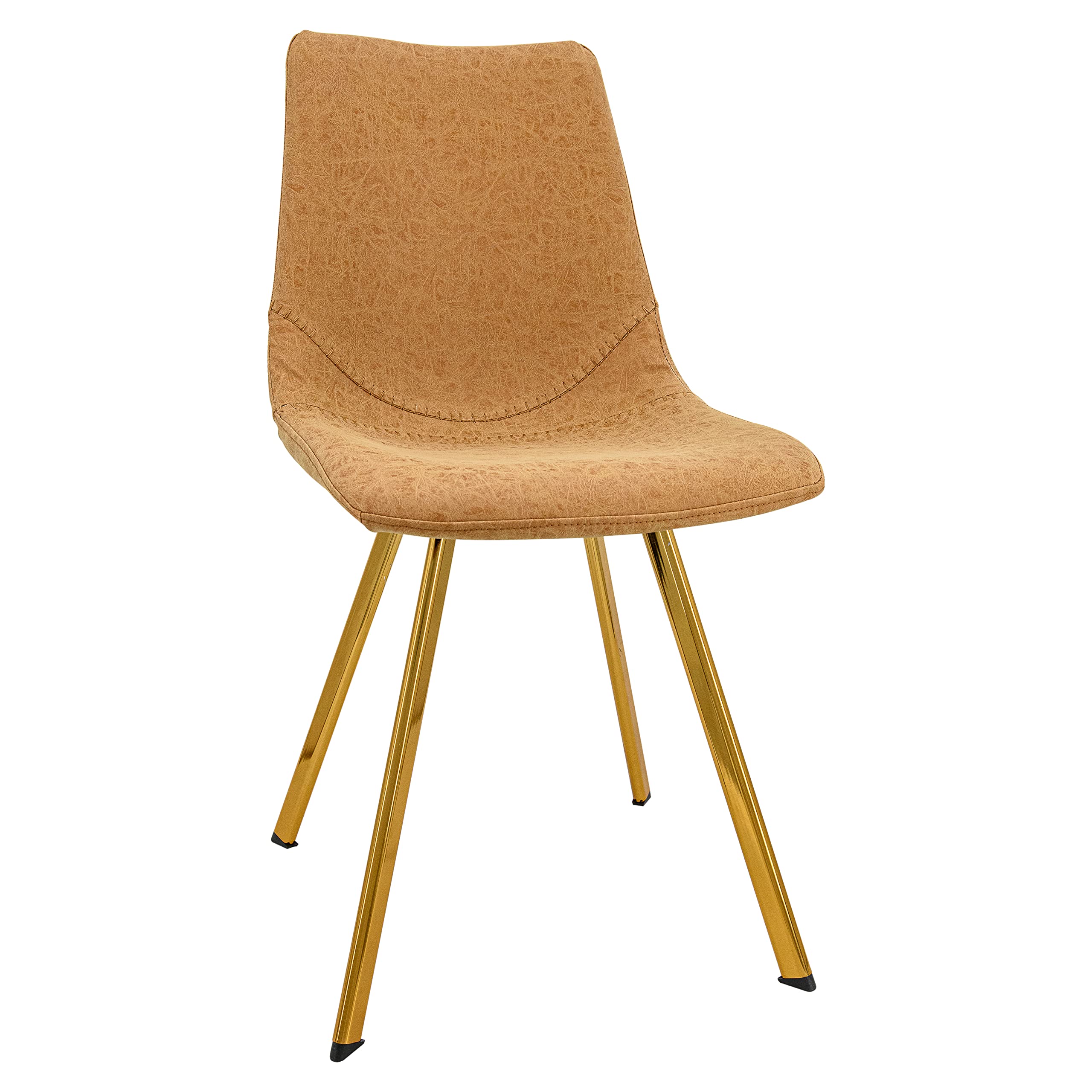 LeisureMod Markley Modern Leather Dining Chairs with Gold Legs - Light Brown Kitchen Chairs for Dining Room, Breakfast Nook & Home Office