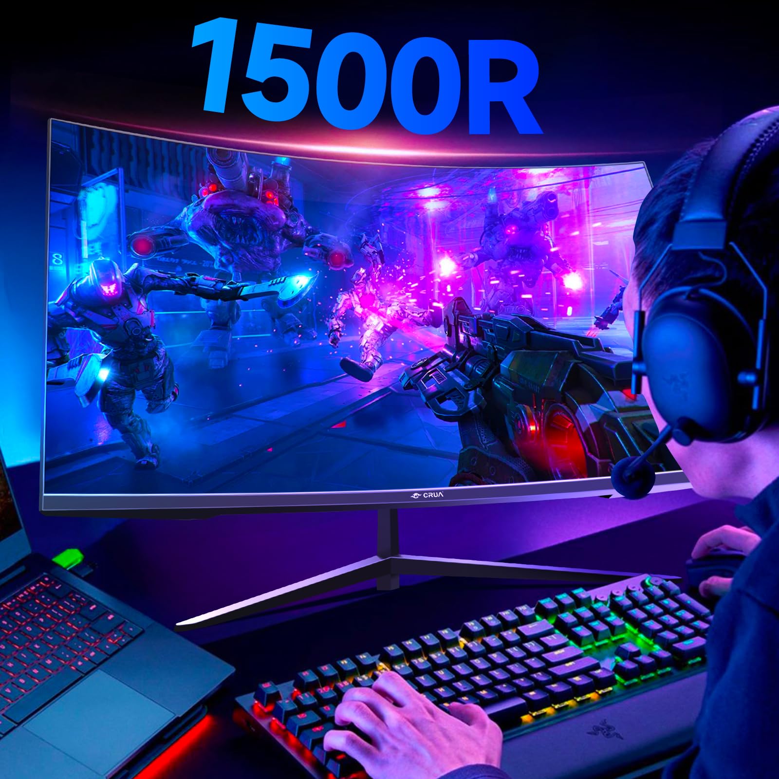 CRUA 27 Inch 180Hz Curved Gaming Monitor - Full HD 1080P, 1500R Frameless PC Monitor with AMD FreeSync & Eye Care Technology, VESA Mount Compatible - Perfect for Esports, Work & Home Office Setup