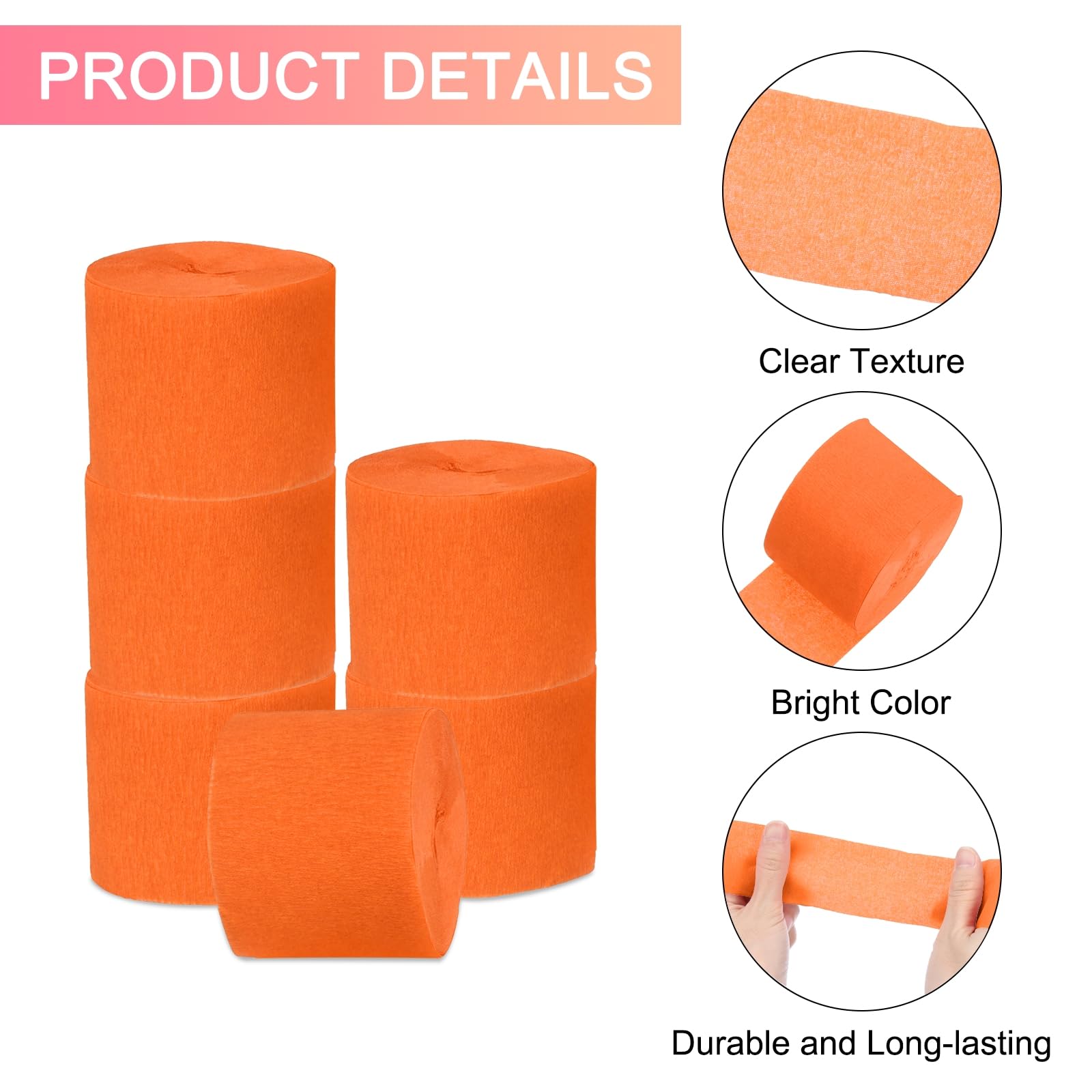 uxcell Crepe Paper Streamers - 10 Rolls (328Ft) Orange Party Decorations for Birthday, Wedding, Graduation - 1.4 in x 32.8 Ft per Roll - Perfect for DIY Crafts, Photo Backdrops & Event Decorations