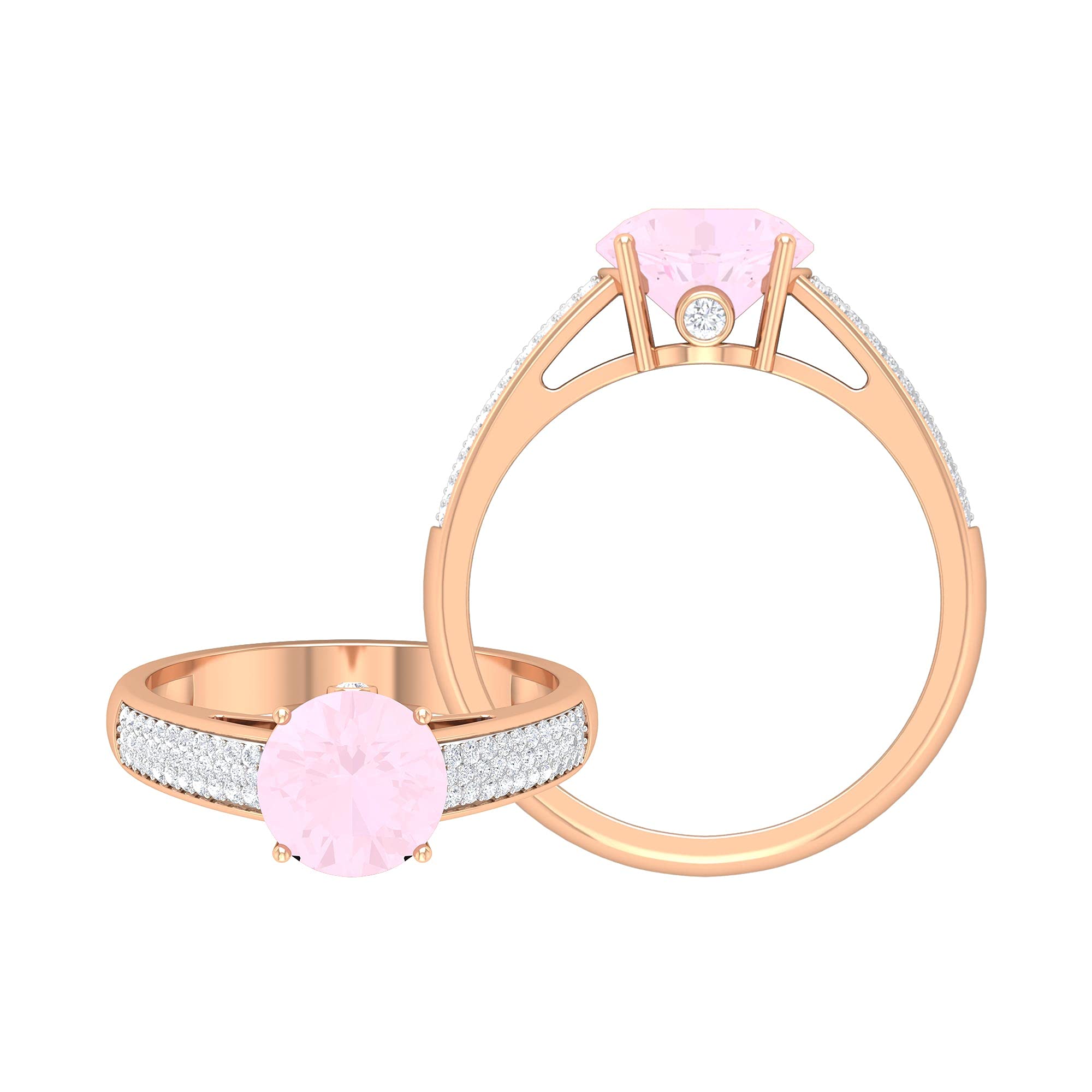2.50 CT Rose Quartz Solitaire Engagement Ring with Moissanite Accents - 14K Solid Gold Women's Wedding Ring - Elegant Rose Quartz Jewelry for Proposals, Anniversaries & Special Occasions