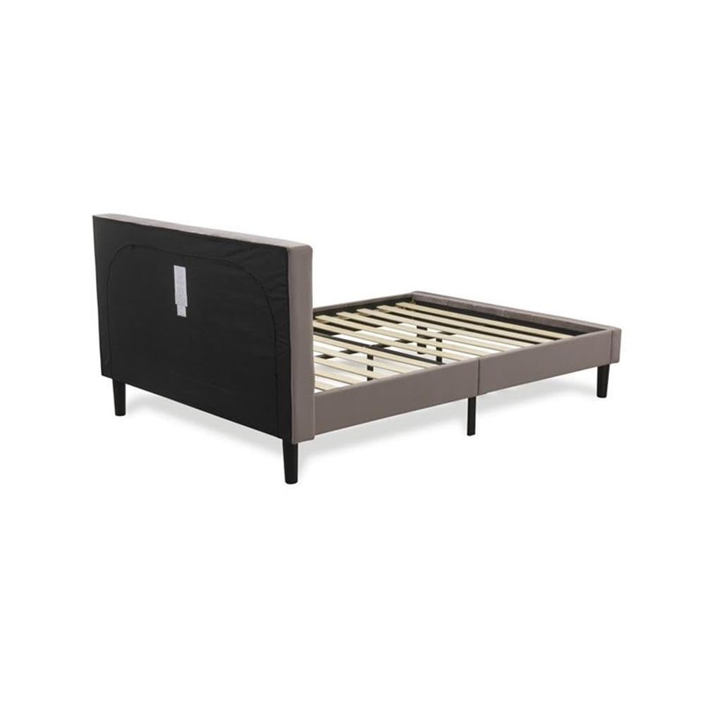 East West Furniture NL14Q-1DE13 2-Piece Queen Bed Set - Brown Taupe Velvet Upholstered Headboard & Burgundy Finish Nightstand - Modern Bedroom Furniture for Master Bedroom, Guest Room, or Apartment