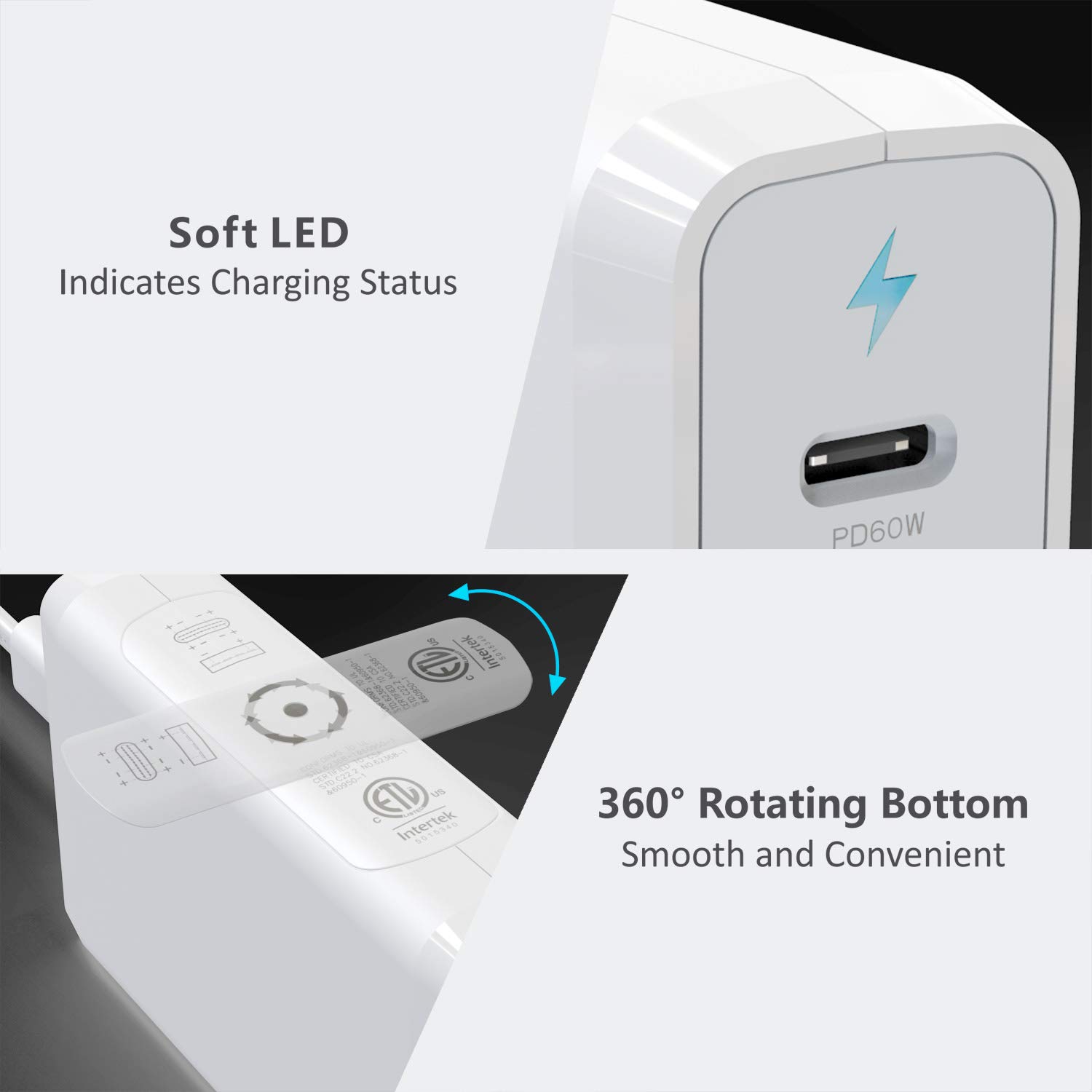 60W 4-Port USB C Fast Charger for MacBook Pro/Air, iPhone 15/15 Plus/15 Pro/15 Pro Max - Compact Wall Charger for Home, Office & Travel