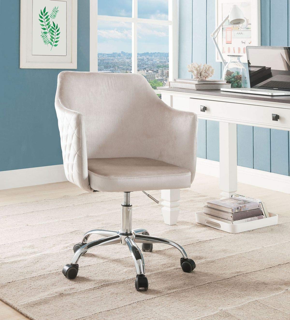Velvet Vanity Chair with High Back - Diamond Tufted Office Bucket Chair for Bedroom & Living Room, 360° Swivel Desk Chair - Perfect for Makeup, Dressing Table & Home Office Workspace