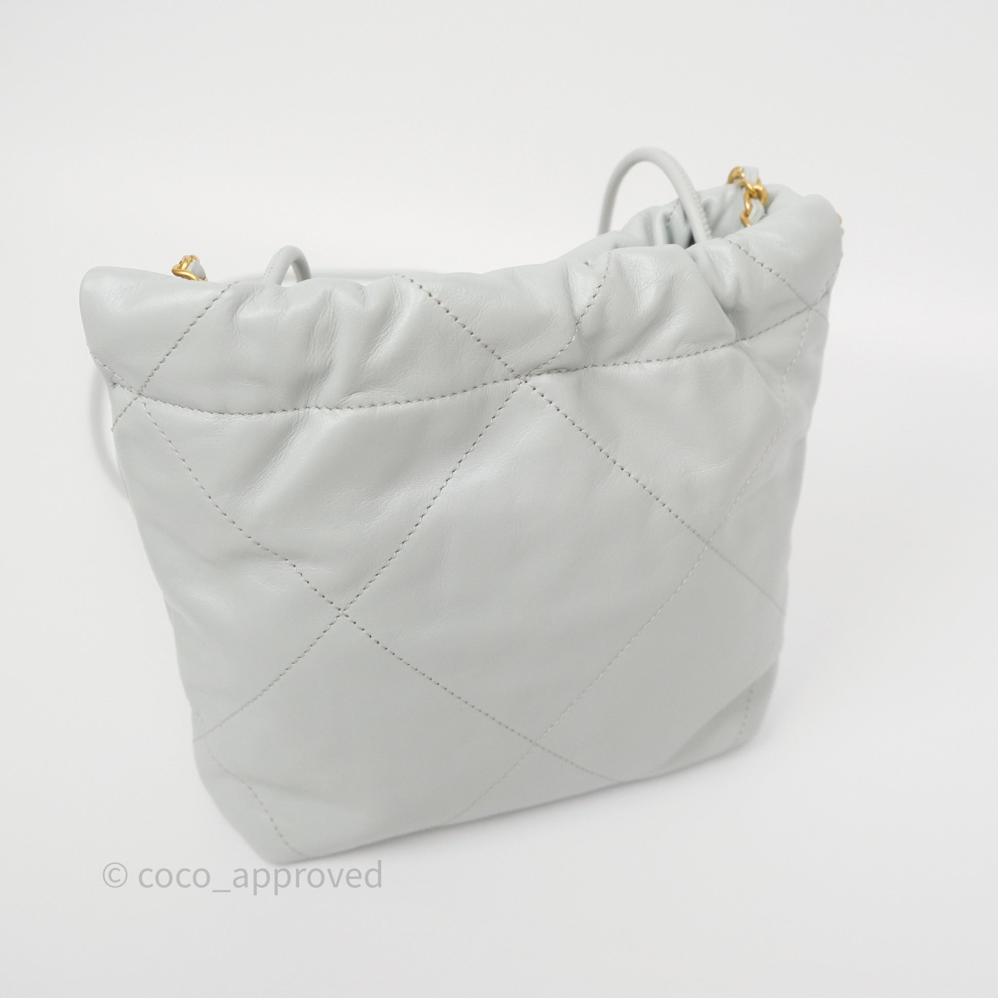 Chanel 22 Mini Bag Light Blue Shiny Crumpled Calfskin with Aged Gold Hardware - Luxury Crossbody Purse for Women, Perfect for Date Night & Evening Events