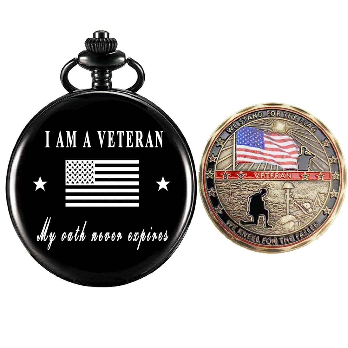 Military Challenge Coin Pocket Watch for Veterans - Best Veterans Day Gift Idea - Perfect for Retirement, Appreciation & Memorial Ceremonies