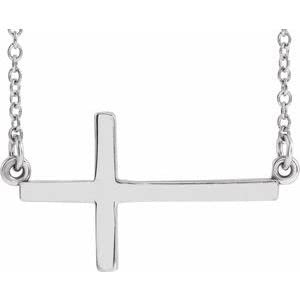 14K White Gold Sideways Cross Necklace for Women - 18