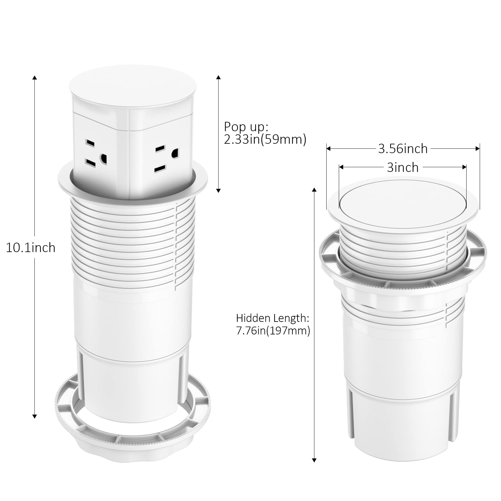 Automatic Pop-Up Countertop Outlet with 15A Receptacle - Splash Resistant Power Hub for Kitchen, Conference Table & Office - White | Perfect for Home, Office & Commercial Use