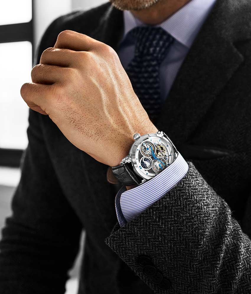 Luciano Automatic 46mm Skeleton Watch for Men - Stainless Steel Mechanical Timepiece with Open Heart Design - Perfect for Business, Formal Events & Gift Giving