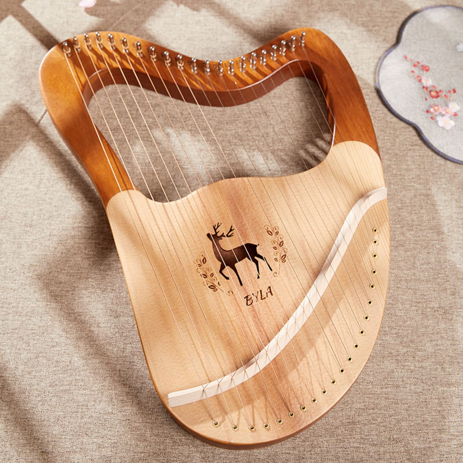 21/24/27/32 String Mahogany Lyre Harp with Metal Strings, Tuning Lever, Picks & Black Gig Bag - Perfect for Beginners, Adults & Kids - Includes Extra Strings & Manual - Ideal for Music Practice, Meditation & Gift Giving (32 Strings)