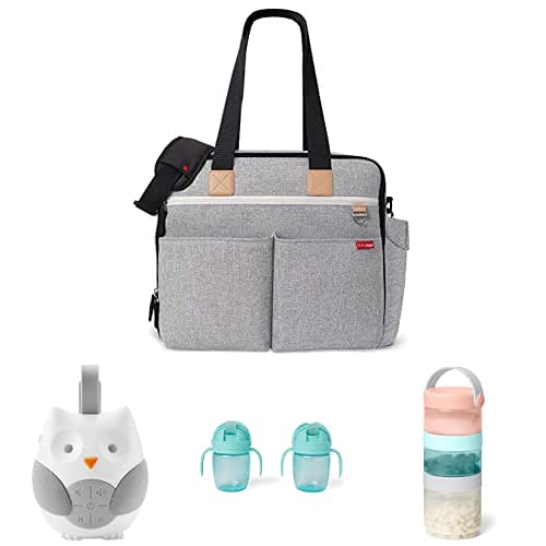 Skip Hop Travel On The Go Baby Essentials Gift Set - Diaper Bag, Snack Container, Sippy Cups & Portable Soother for Moms | Perfect for Airplane, Car Rides & Daycare Trips