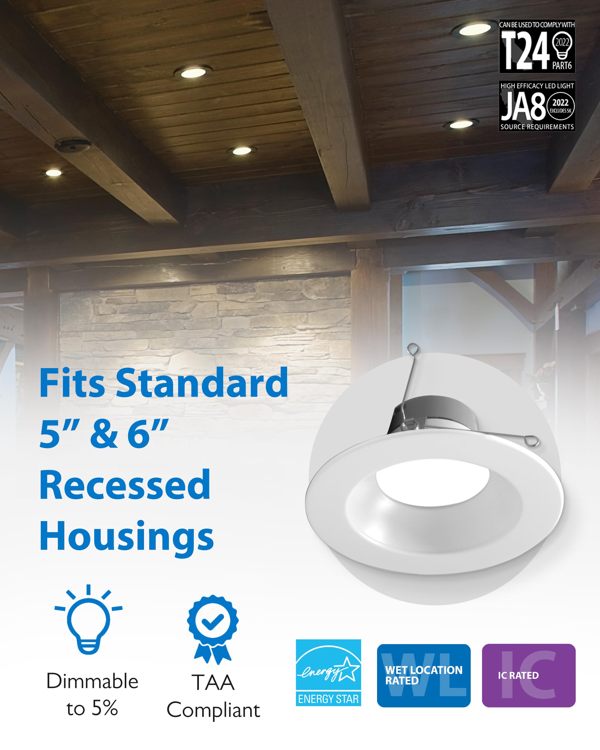 NICOR Lighting 5/6 Inch LED Recessed Ceiling Lights - Dimmable Downlight Fixtures with Selectable CCT (2700K-5000K), 918 Lumens, 10.3W - DLR56 Retrofit LED Ceiling Light, White (12-Pack) - Perfect for Living Rooms, Kitchens, and Hallways