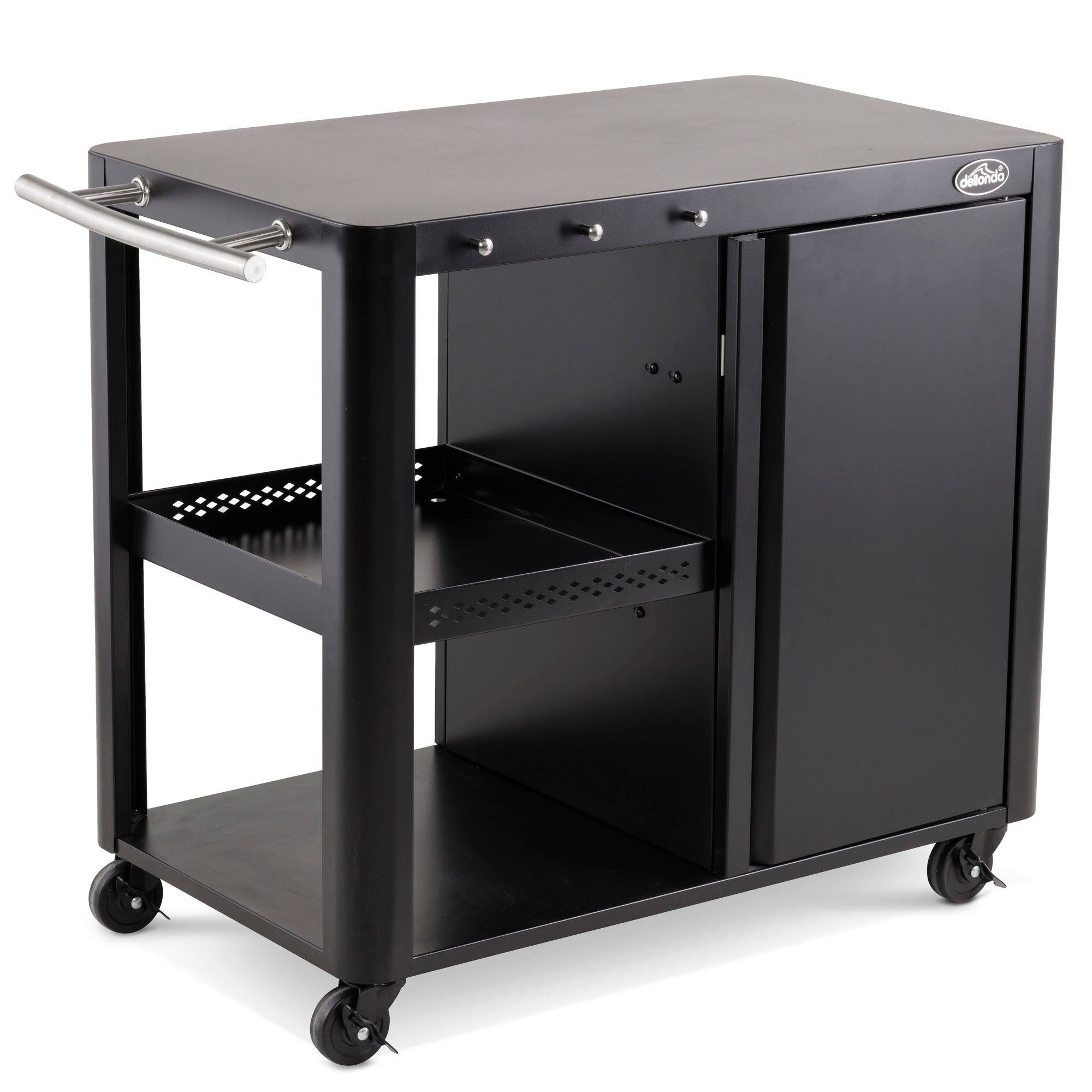 Premium Black BBQ Grill Cart with Storage Cabinet, Extendable Side Table & Utensil Hooks - Outdoor Cooking, Backyard Parties, Camping & Tailgating Essentials