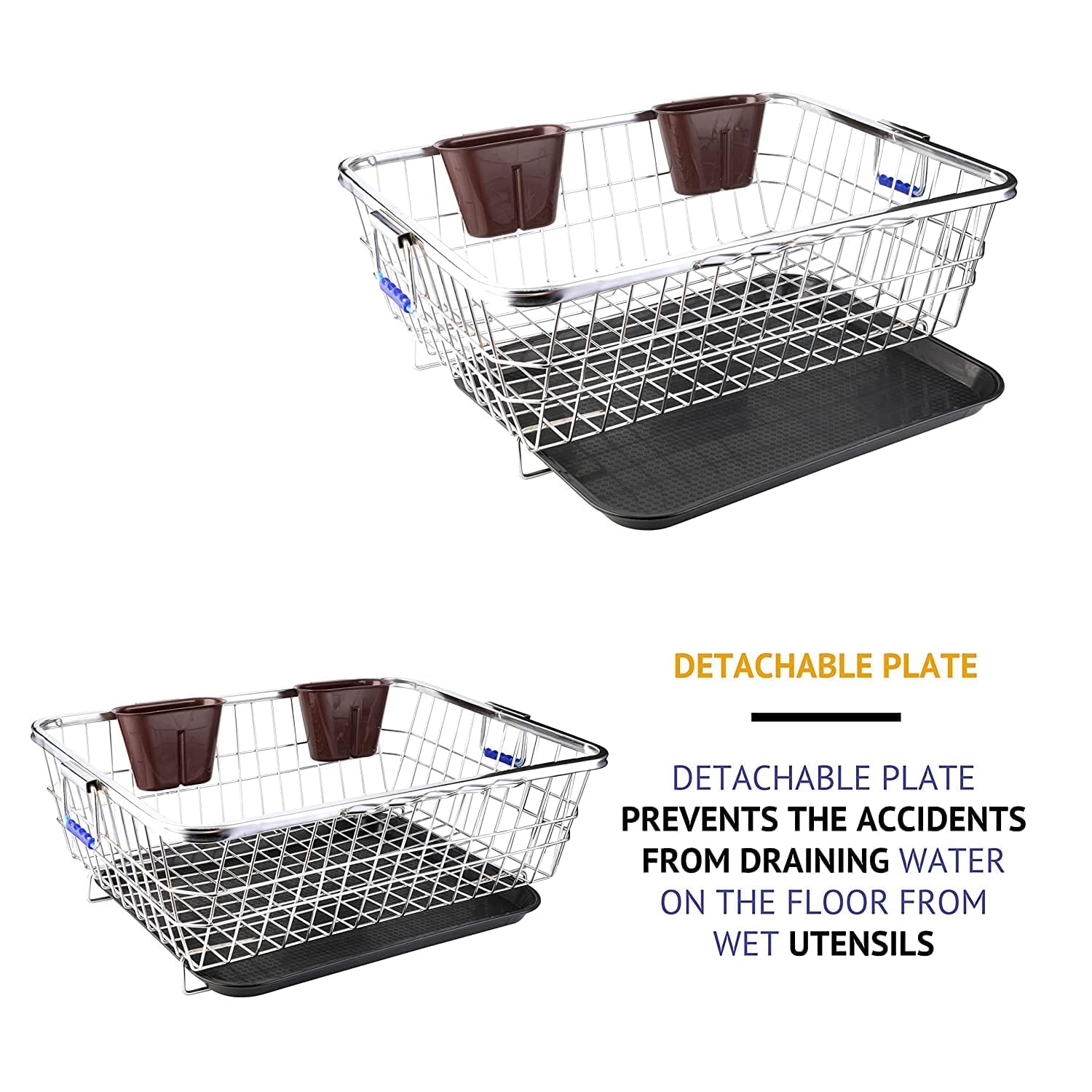Stainless Steel Dish Drainer Rack 60x47x23cm for Kitchen Sink Countertop - Utensil & Plate Drying Stand