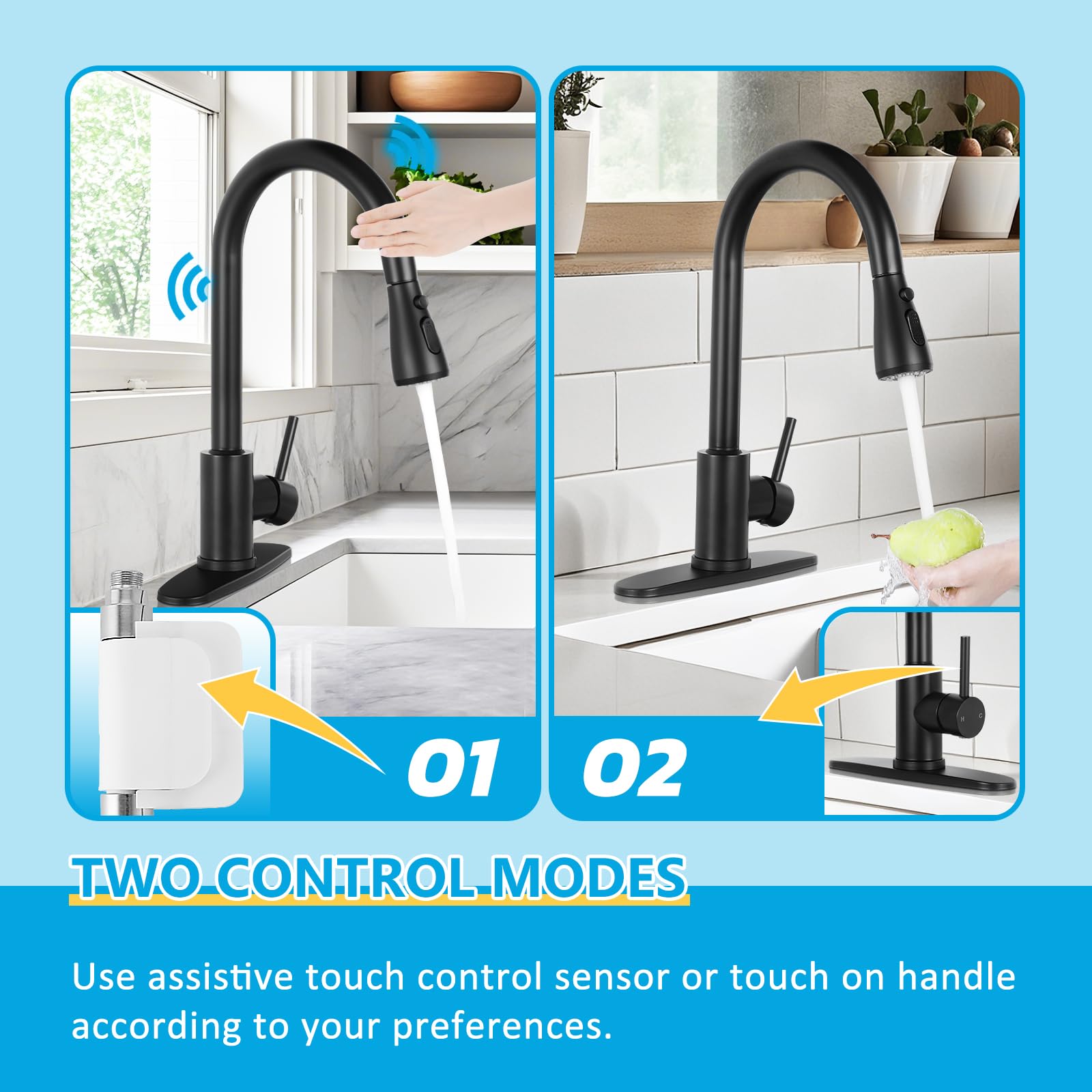 Smart Touch Kitchen Faucet with Pull-Down Sprayer - Stainless Steel High Arc for Home & RV